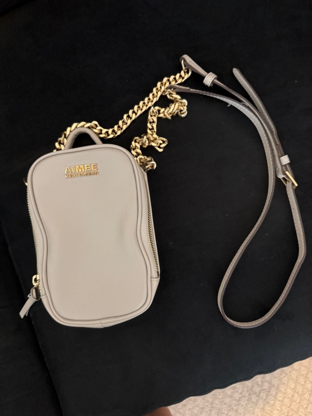 Aimee Kestenberg Taupe Leather Crossbody Bag with Gold Chain